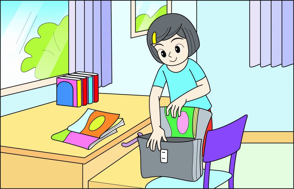 ประโยชน์ของการทำงานบ้านเพื่อช่วยเหลือตนเองและครอบครัว ป.2 2 ภาพการจัดเก็บอุปกรณ์การเรียน