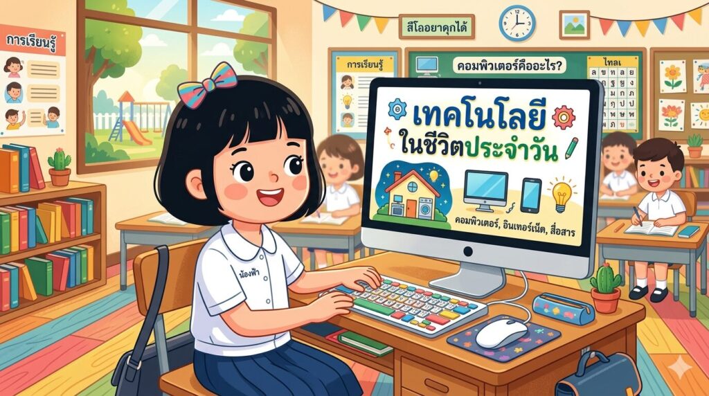 นักเรียนฝึกพิมพ์งานด้วยคอมพิวเตอร์