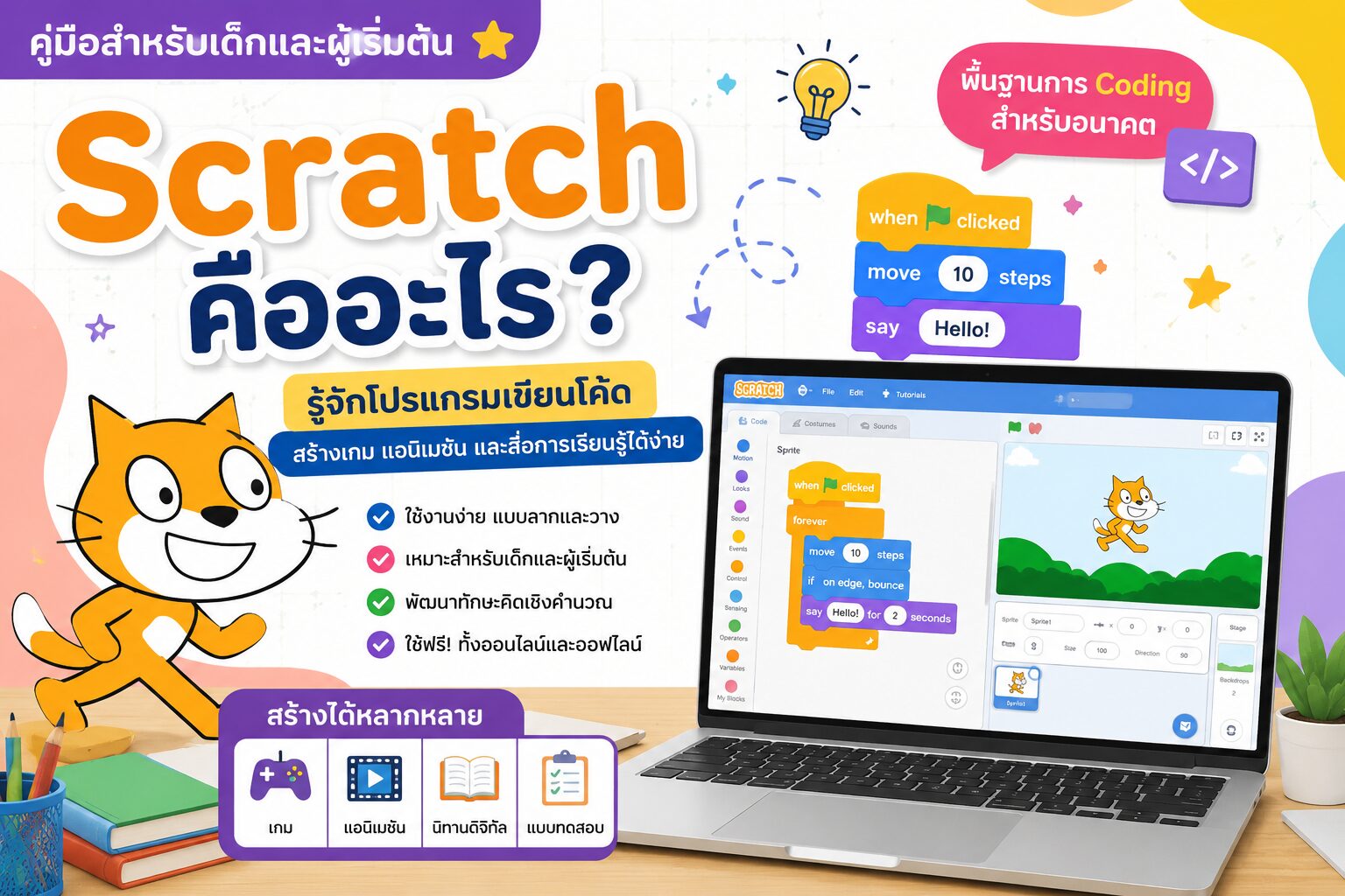 ยินดีต้อนรับสู่ Kruaof.com 16 รู้จักโปรแกรม Scratch โปรแกรมเขียนโค้ดสำหรับเด็ก