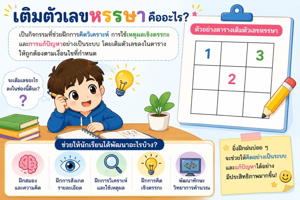 เติมตัวเลขหรรษา ป.5 ฝึกคิดเชิงตรรกะและการแก้ปัญหาอย่างเป็นระบบ 1 ChatGPT Image 18 มิ.ย. 2569 20 52 15