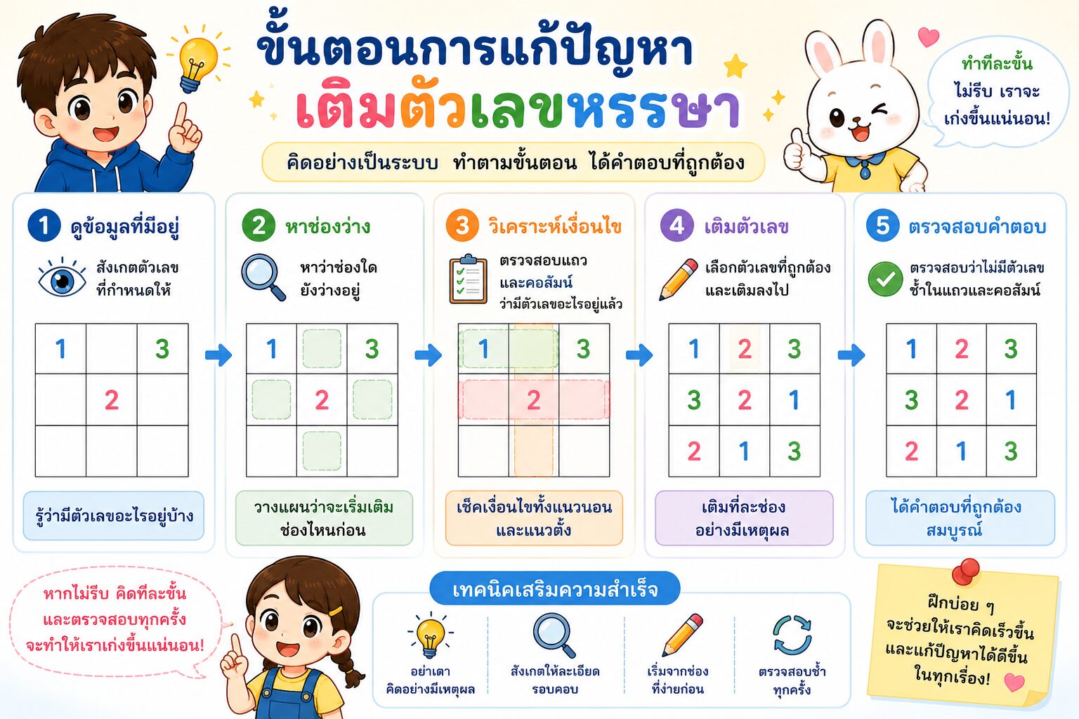 ยินดีต้อนรับสู่ Kruaof.com 14 ขั้นตอนการแก้ปัญหาเติมตัวเลขหรรษา