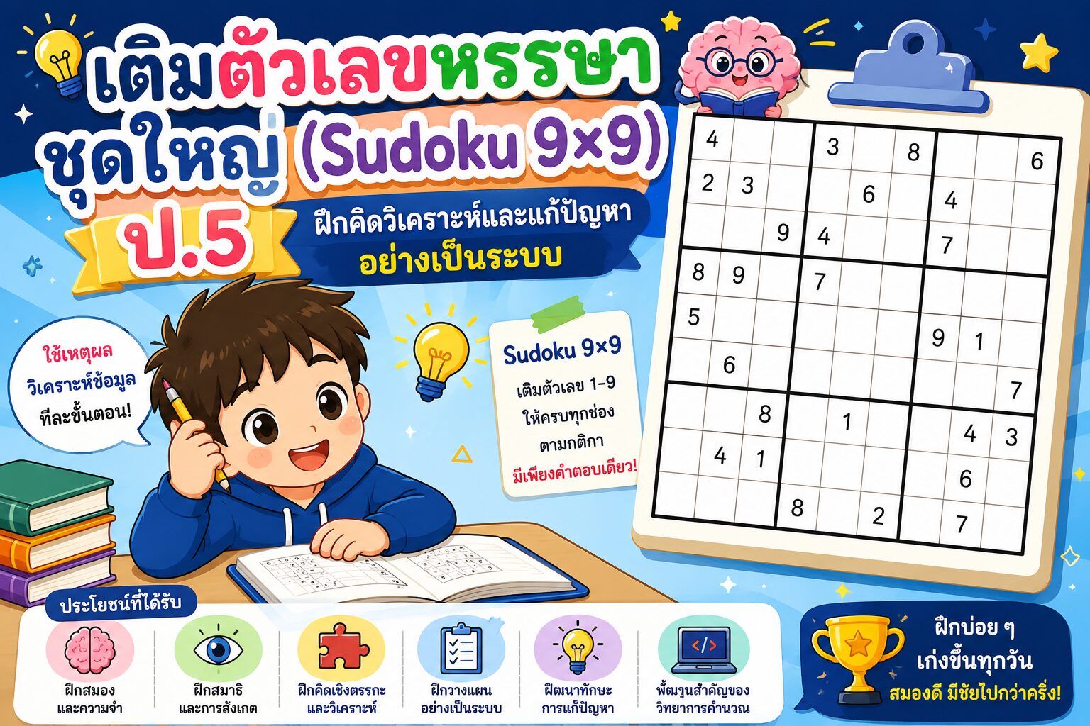 ยินดีต้อนรับสู่ Kruaof.com 12 เติมตัวเลขหรรษา ชุดใหญ่ Sudoku 9x9 ป.5