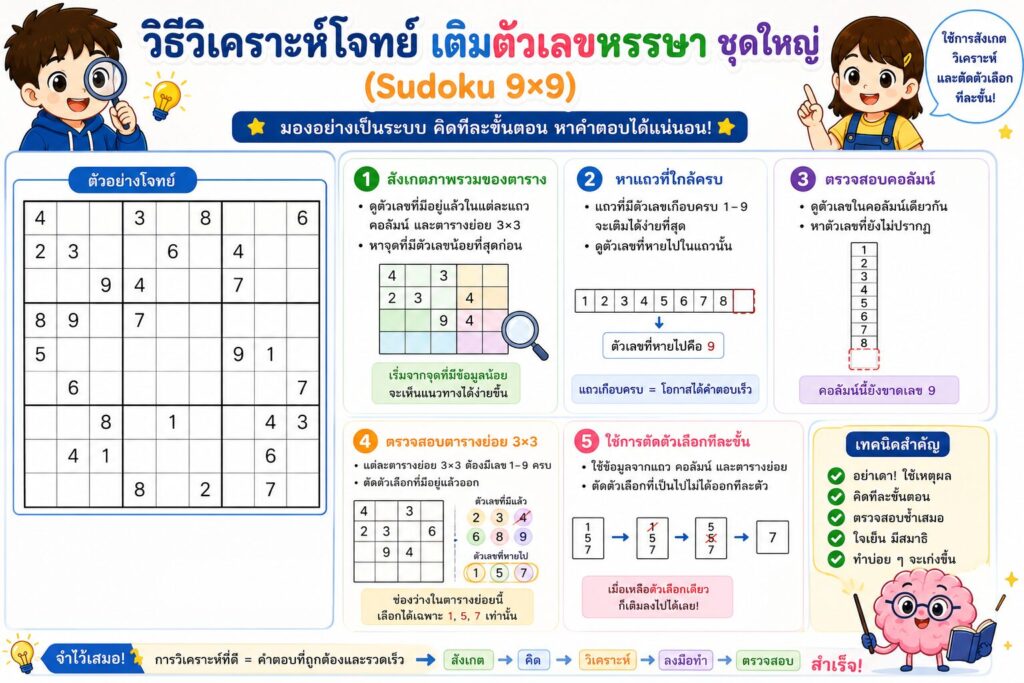 เติมตัวเลขหรรษา ชุดใหญ่ (Sudoku 9×9) ป.5 ฝึกคิดวิเคราะห์และแก้ปัญหาอย่างเป็นระบบ 3 ChatGPT Image 18 มิ.ย. 2569 21 24 57