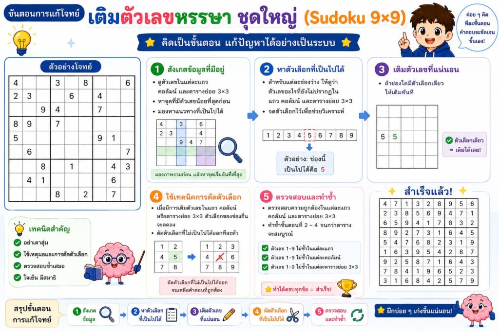 เติมตัวเลขหรรษา ชุดใหญ่ (Sudoku 9×9) ป.5 ฝึกคิดวิเคราะห์และแก้ปัญหาอย่างเป็นระบบ 4 ChatGPT Image 18 มิ.ย. 2569 21 25 06