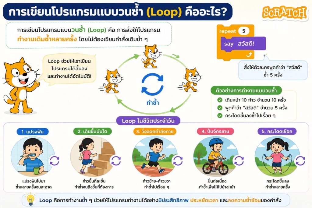 การเขียนโปรแกรมแบบวนซ้ำ Loop ใน Scratch