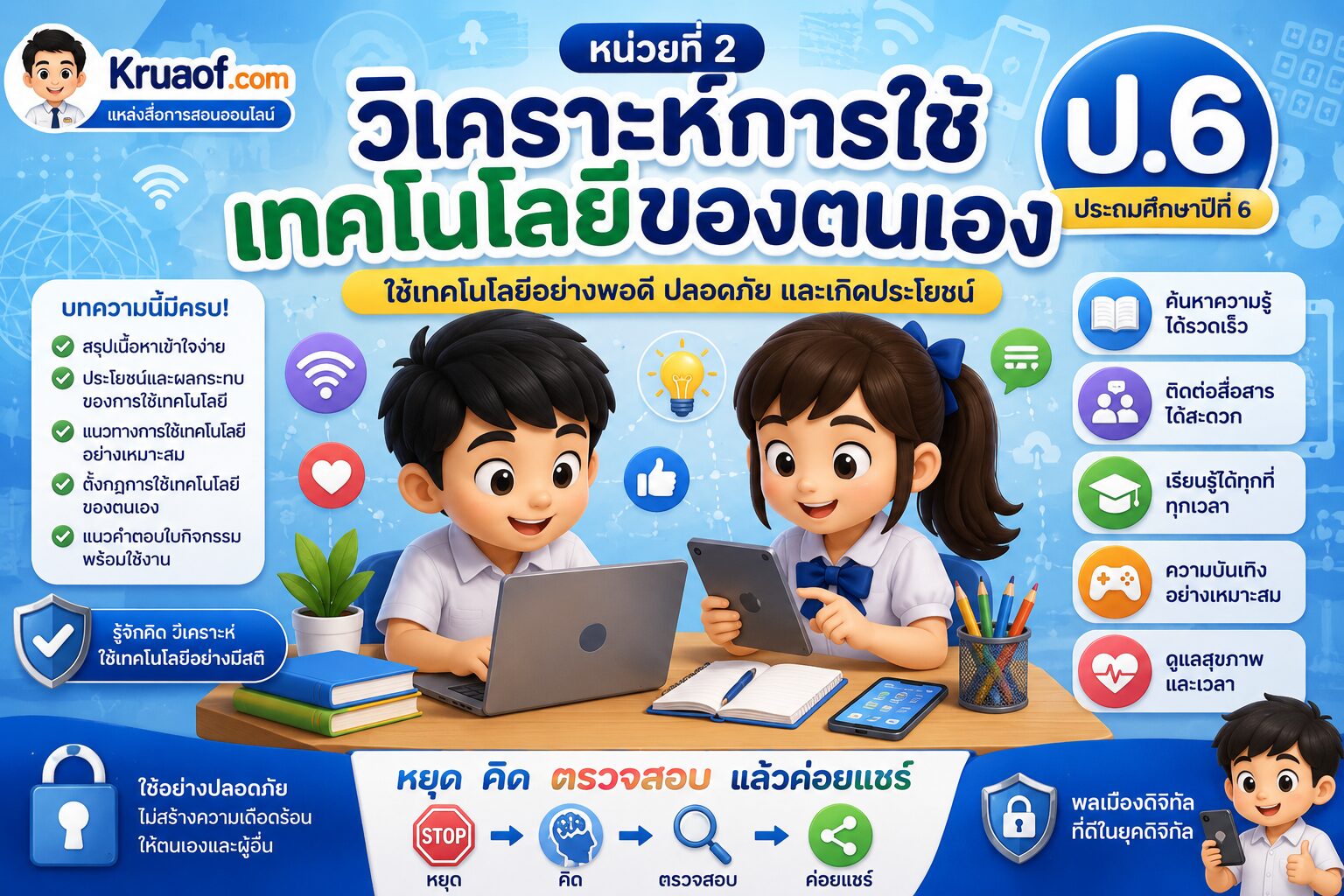 วิเคราะห์การใช้เทคโนโลยีของตนเอง ป.6