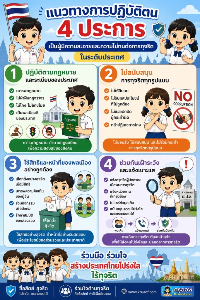 แนวทางการปฏิบัติตนเป็นผู้มีความละอายและความไม่ทนต่อการทุจริตในระดับประเทศ 2 ChatGPT Image 20 ก.ค. 2569 10 30 48