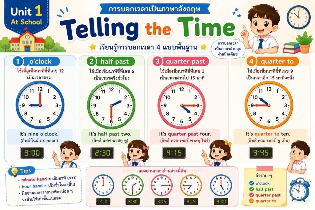 บทที่ 3 : Telling the Time ภาษาอังกฤษ ป.4 1 ChatGPT Image 4 ก.ค. 2569 12 51 07