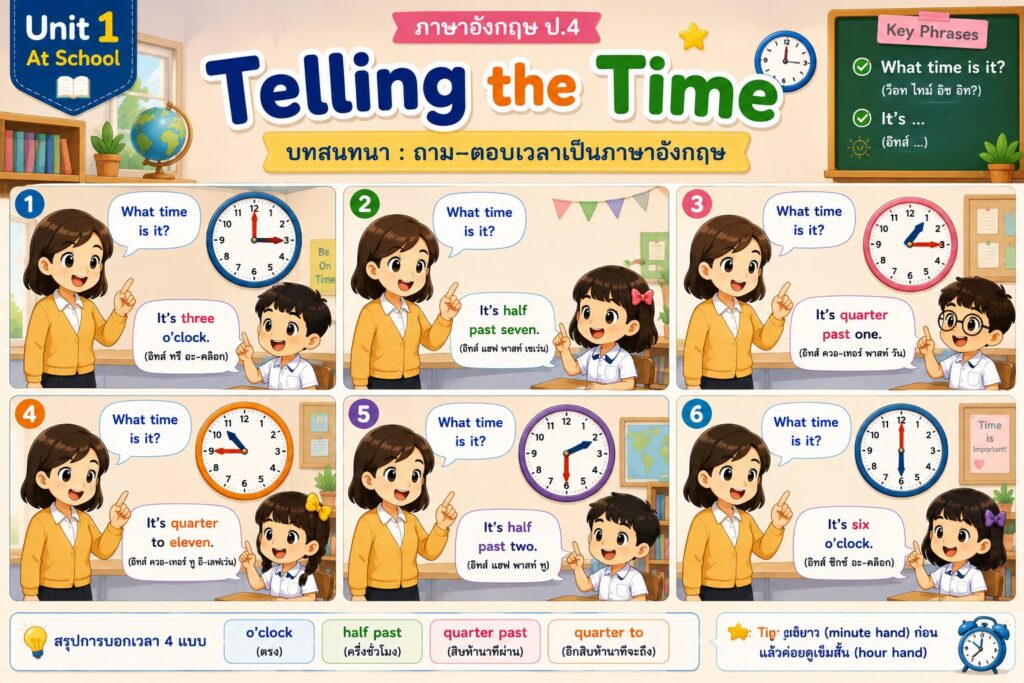 บทที่ 3 : Telling the Time ภาษาอังกฤษ ป.4 3 ChatGPT Image 4 ก.ค. 2569 12 53 35