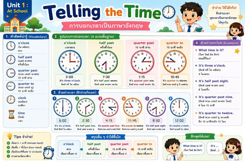 บทที่ 3 : Telling the Time ภาษาอังกฤษ ป.4 4 ChatGPT Image 4 ก.ค. 2569 12 56 12