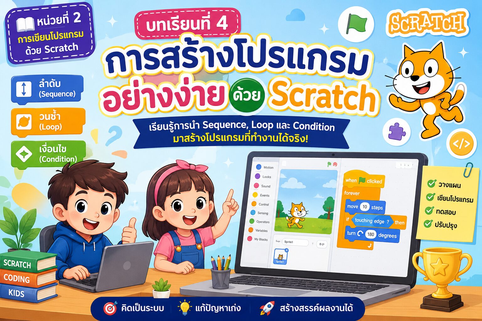 ยินดีต้อนรับสู่ Kruaof.com 2 การสร้างโปรแกรมอย่างง่ายด้วย Scratch สำหรับนักเรียนประถมศึกษา