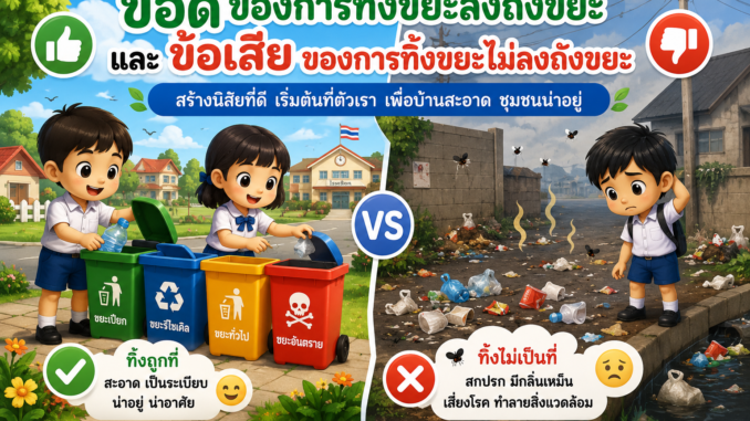 7d4c480a-4be5-436c-93e7-a8fe32732b4f ข้อดีของการทิ้งขยะลงถังขยะ และข้อเสียของการทิ้งขยะไม่ลงถังขยะ
