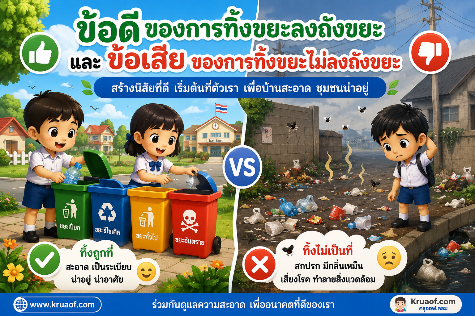 ยินดีต้อนรับสู่ Kruaof.com 6 ข้อดีของการทิ้งขยะลงถังขยะ และข้อเสียของการทิ้งขยะไม่ลงถังขยะ พร้อมแนวคำตอบ