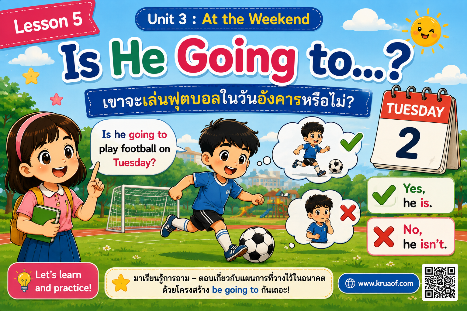 Lesson 5 : Is He Going to Play Football on Tuesday?