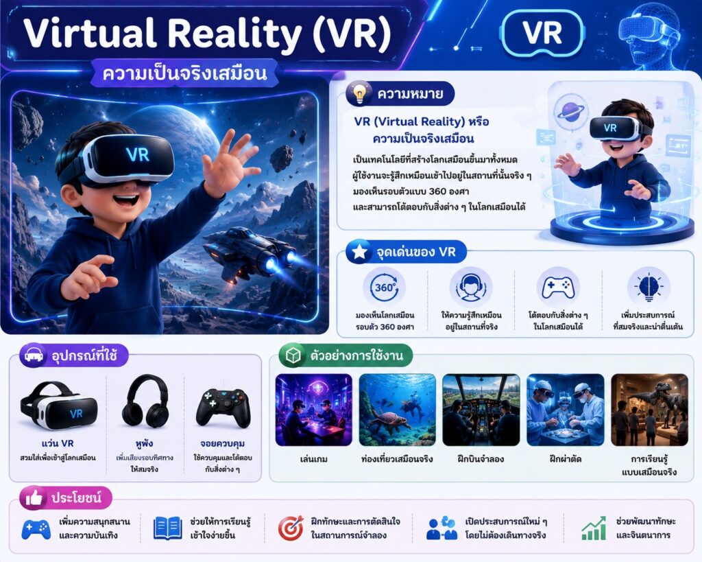 เทคโนโลยีสามมิติ (3D Technology) คืออะไร? รู้จัก VR และ AR พร้อมตัวอย่างในชีวิตประจำวัน 2 Virtual Reality VR ความเป็นจริงเสมือน