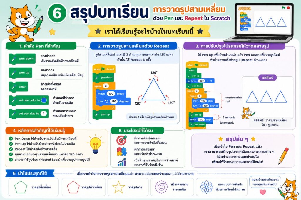 การวาดรูปสามเหลี่ยมใน Scratch ด้วย Pen และ Repeat พร้อมใบงาน ป.5 5 ChatGPT Image 4 ส.ค. 2569 16 12 07
