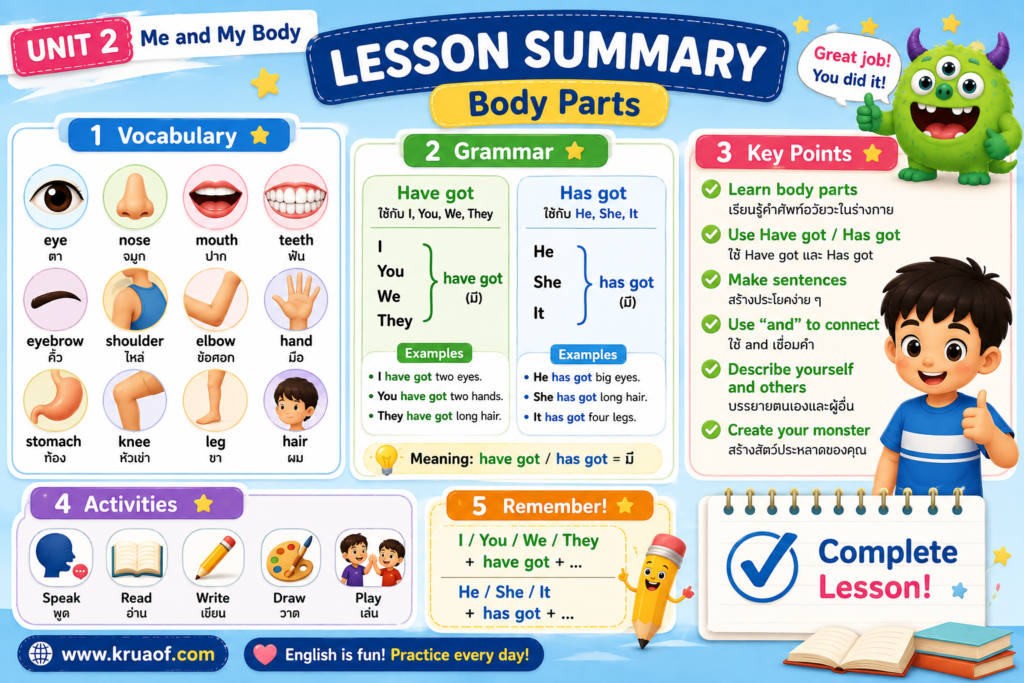 Body Parts ภาษาอังกฤษ ป.4 5 ChatGPT Image 9 ส.ค. 2569 15 06 58