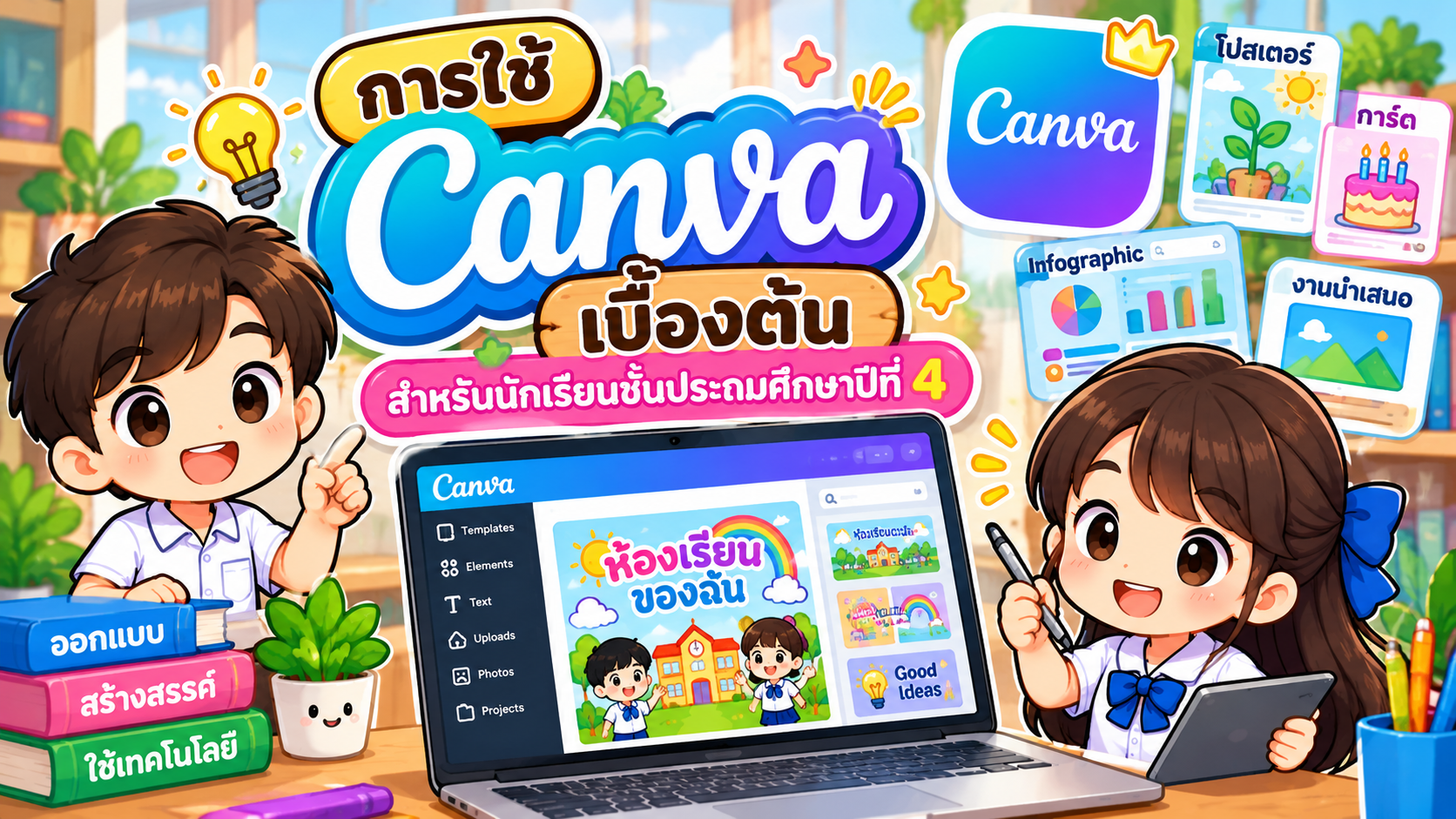 ยินดีต้อนรับสู่ Kruaof.com 2 การใช้ Canva เบื้องต้น สำหรับนักเรียนชั้นประถมศึกษาปีที่ 4