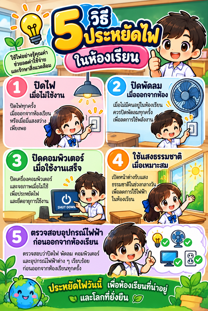 Infographic คืออะไร? เรียนรู้การนำเสนอข้อมูลด้วยภาพ สำหรับนักเรียนชั้นประถมศึกษาปีที่ 4 4 infographic save electricity example